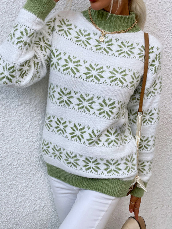 महिलाओं का बुना हुआ आधा टर्टलनेक क्रिसमस स्नोफ्लेक स्वेटर