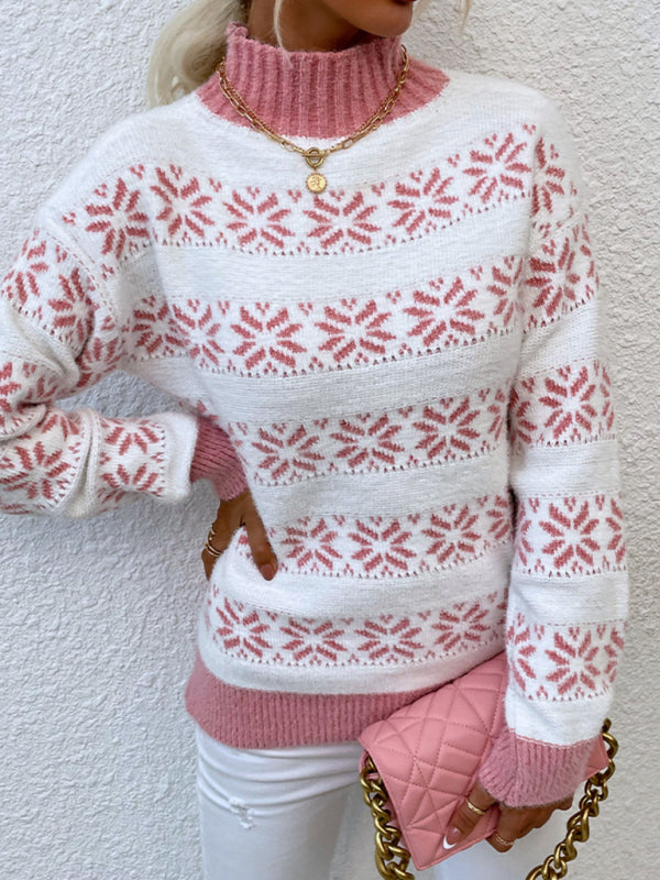 女用針織半高領聖誕雪花毛衣