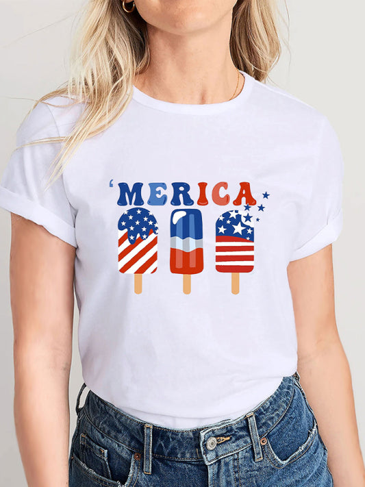 Women's Crew-neck Sportswear Independence Day Graphic Print Tee