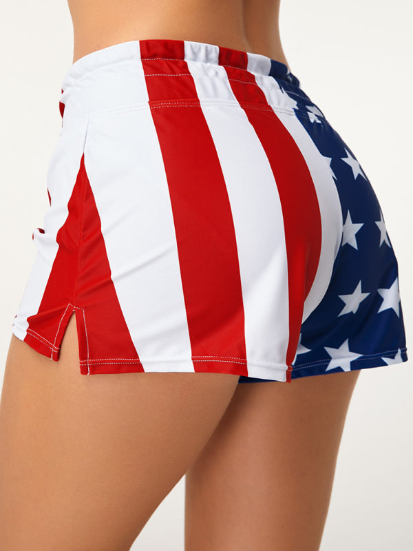 Women's printed star stripe casual shorts