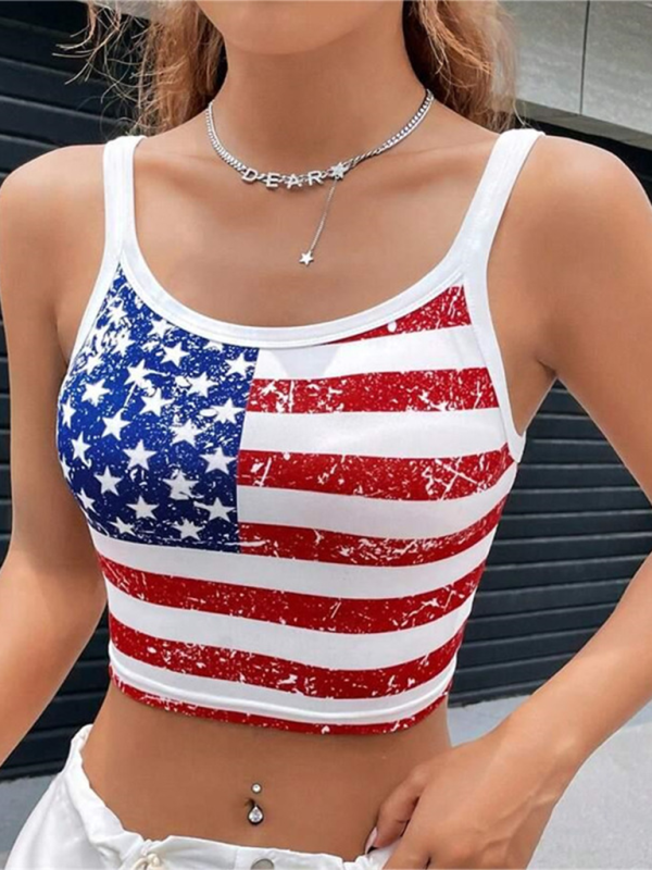 Independence Day flag print short slim fit Y2K navel-baring