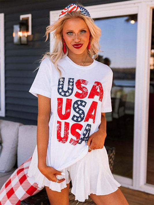 Independence Day loose casual USA printed short-sleeved