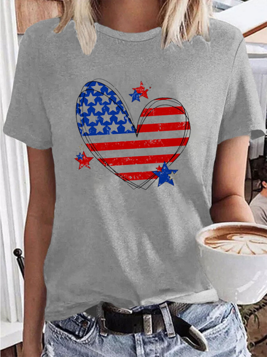 Independence Day Love Print Women’s T-shirt - Grey / XS