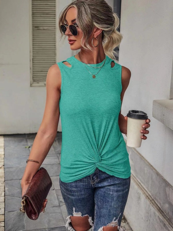 Solid color twisted round neck vest