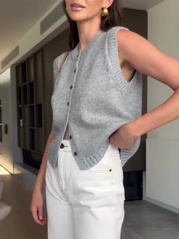 Knitted casual versatile single-breasted vest