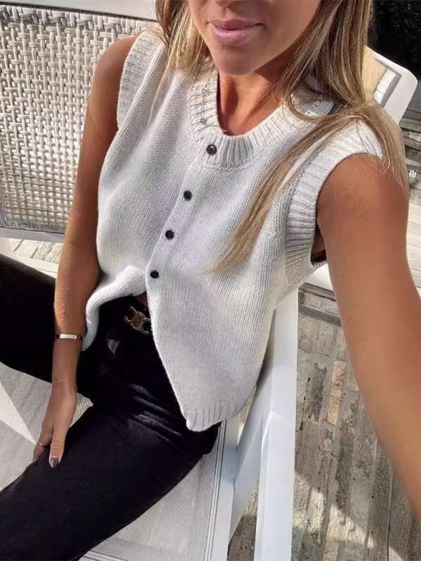 Knitted casual versatile single-breasted vest