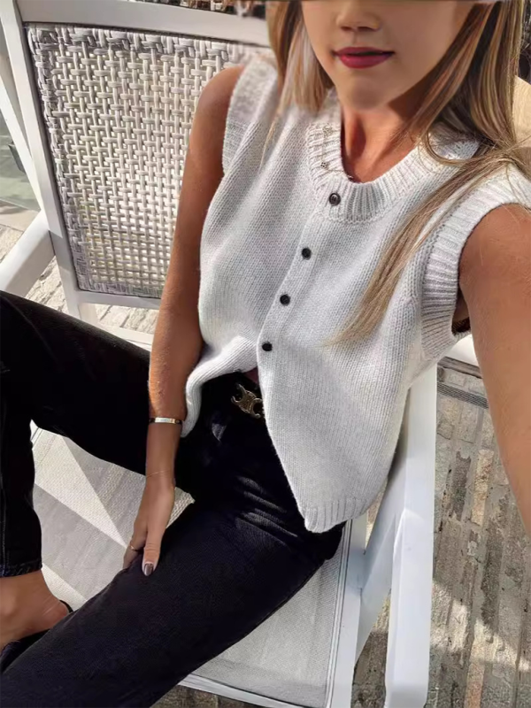 Knitted casual versatile single-breasted vest