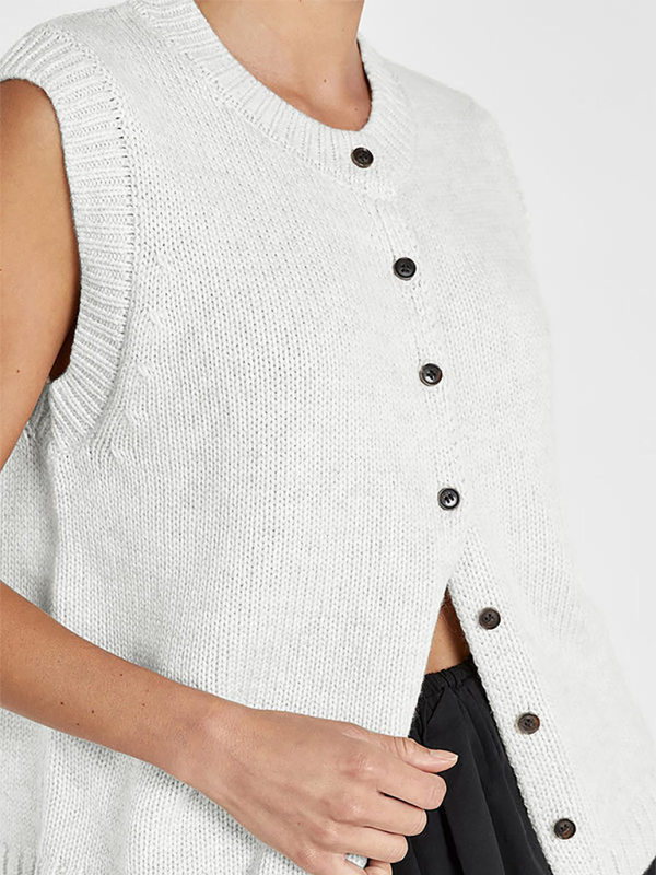 Knitted casual versatile single-breasted vest - White / S