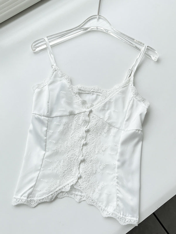 Lace satin sweet slim buttoned small camisole