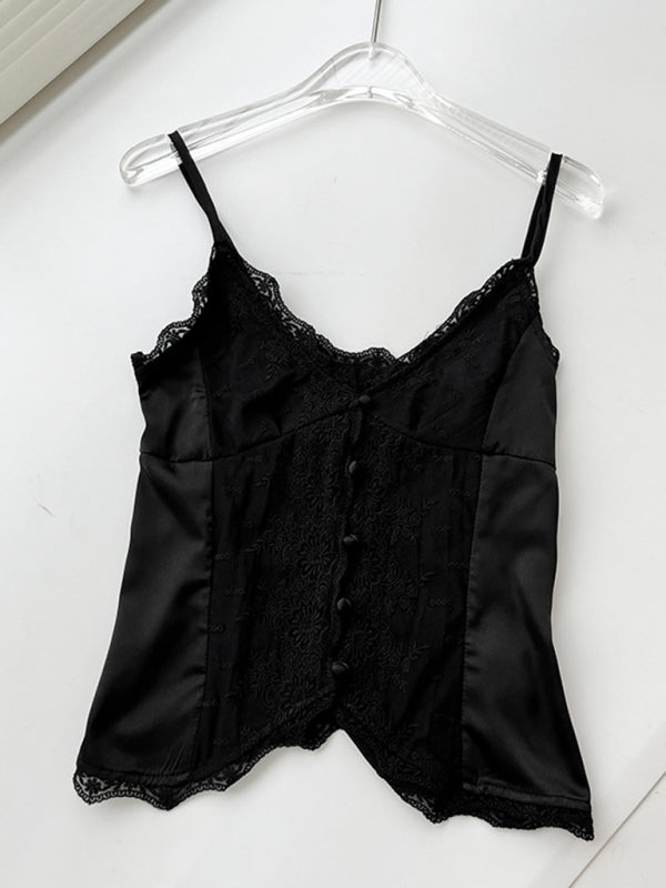 Lace satin sweet slim buttoned small camisole