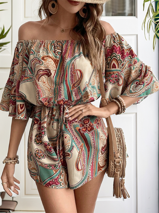 Ladies casual off-shoulder romper - Cracker khaki / S