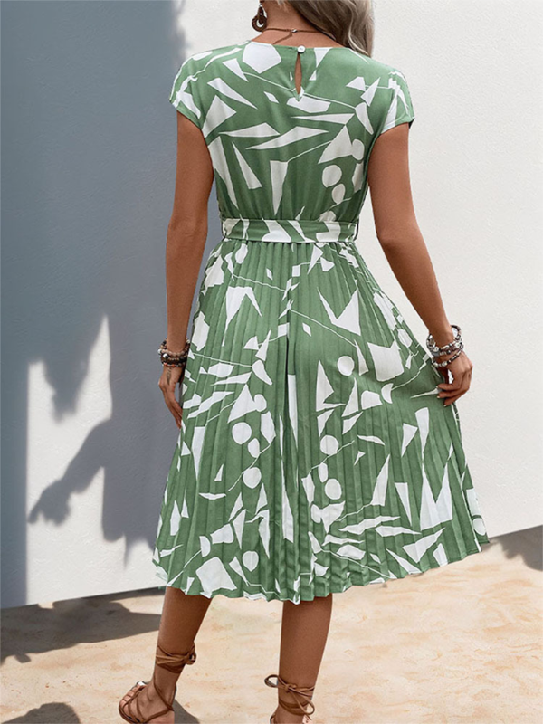 Ladies geometric pattern print pleated dress