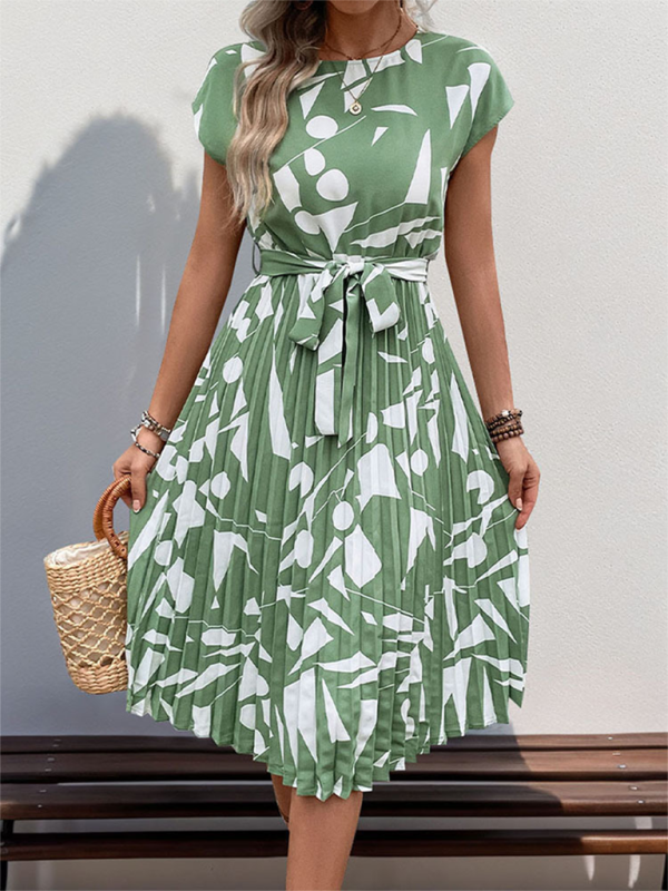 Ladies geometric pattern print pleated dress