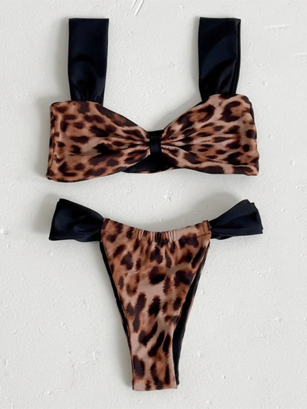 Leopard print color-blocked bikini