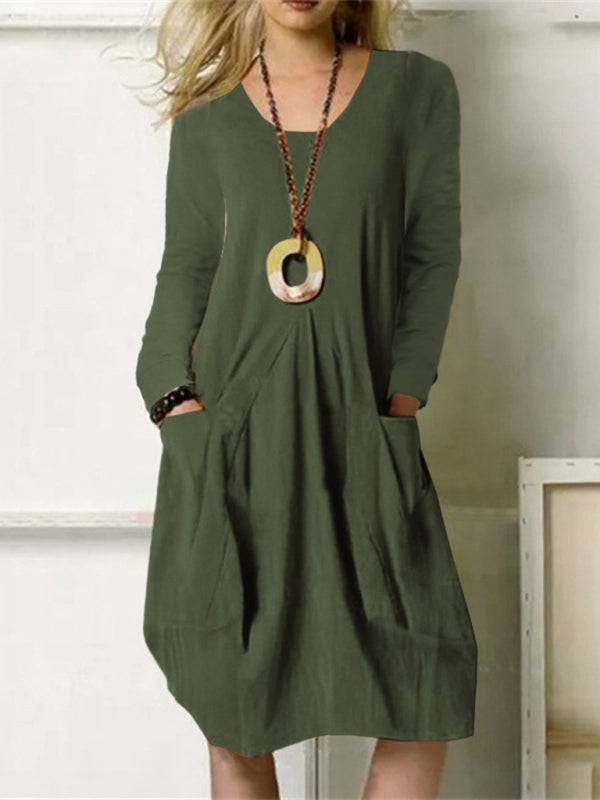 Loose Casual Long Solid Color Pocket Dress