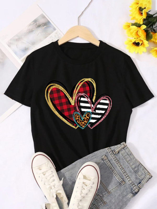 Love Print Short Sleeve T-Shirt - Black / S