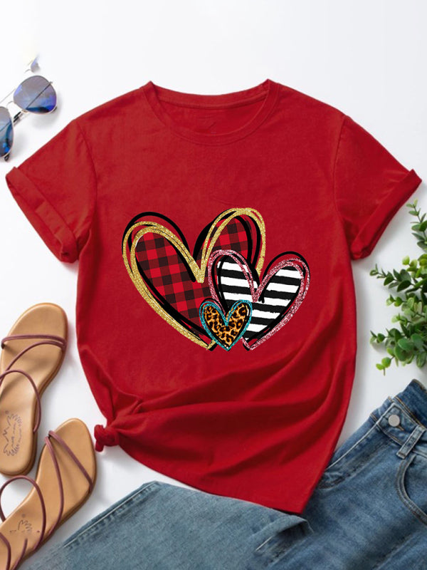 Love Print Short Sleeve T-Shirt - Red / S