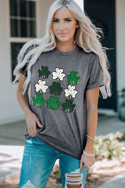 Lucky Clover Round Neck Short Sleeve T-Shirt Print on any thing USA/STOD clothes