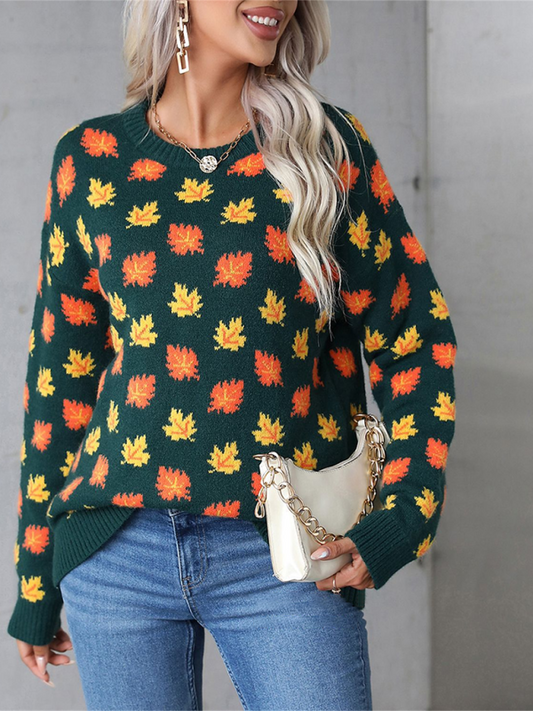 Maple Leaf Crew Neck Sweater - Green black jasper / S