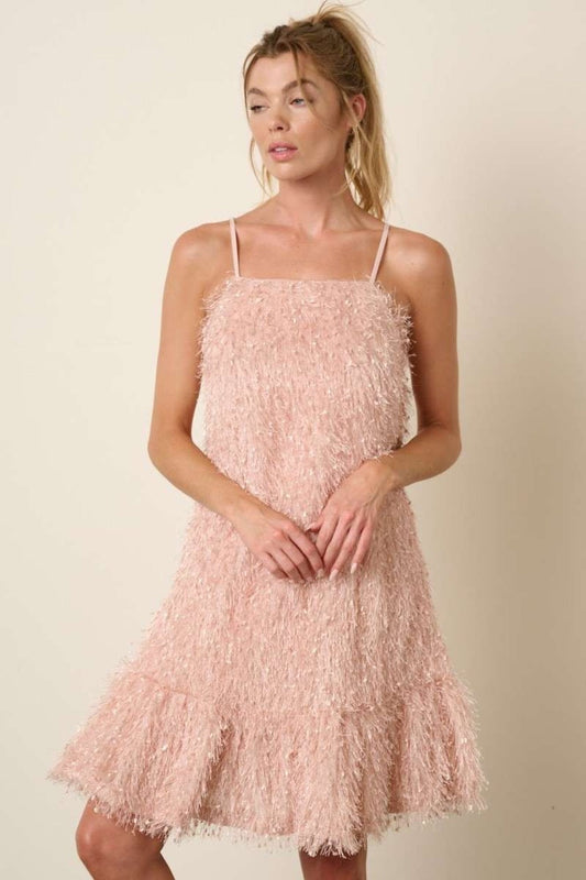 Mittoshop Feather Ruffle Hem Mini Cami Dress - Blush / S