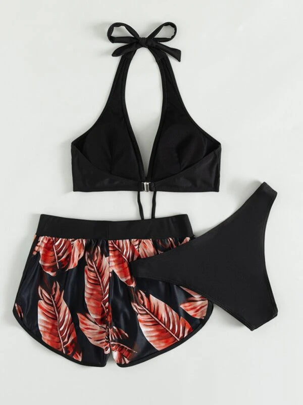 Multi-color printed bikini three-piece set