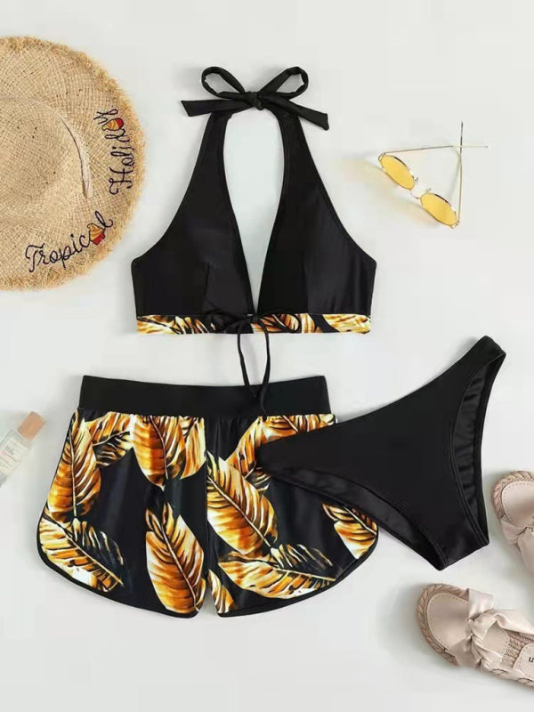 Multi-color printed bikini three-piece set