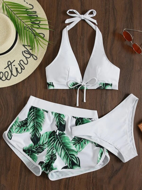 Multi-color printed bikini three-piece set