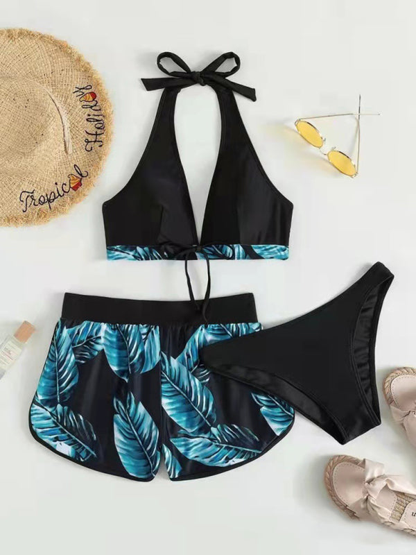 Multi-color printed bikini three-piece set