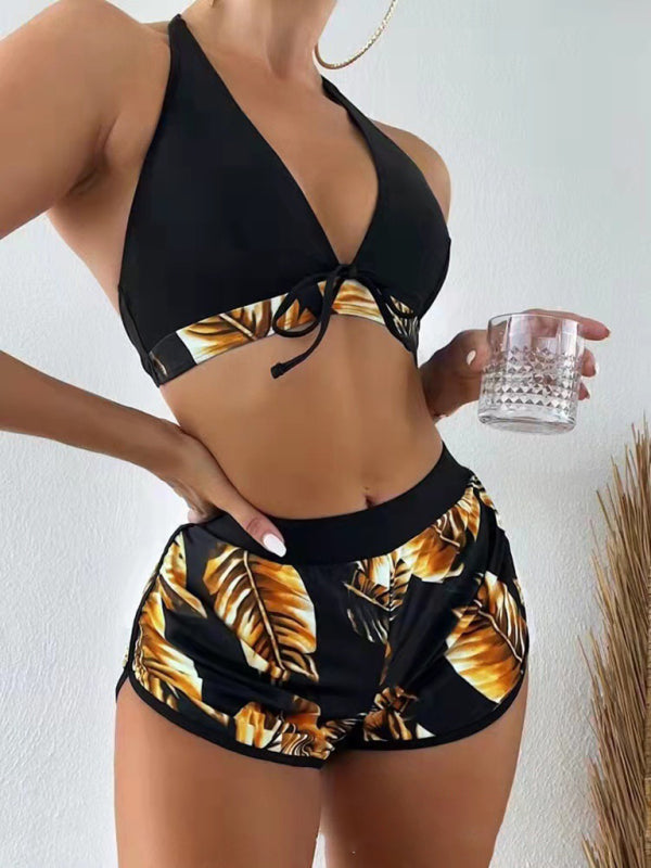 Multi-color printed bikini three-piece set - Suit 7 / S