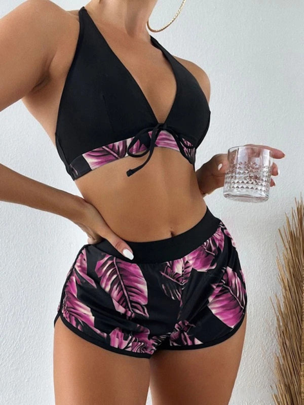 Multi-color printed bikini three-piece set - Suit 8 / S