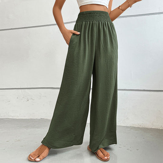 Casual solid color flared wide-leg pants