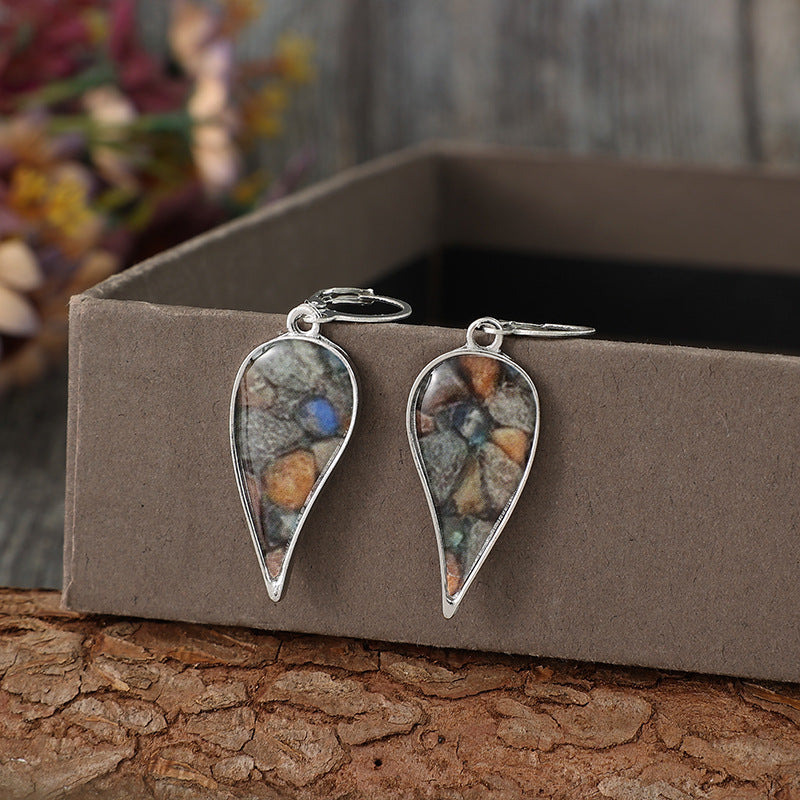 Natural Stone Dangle Earrings - Silver / One Size