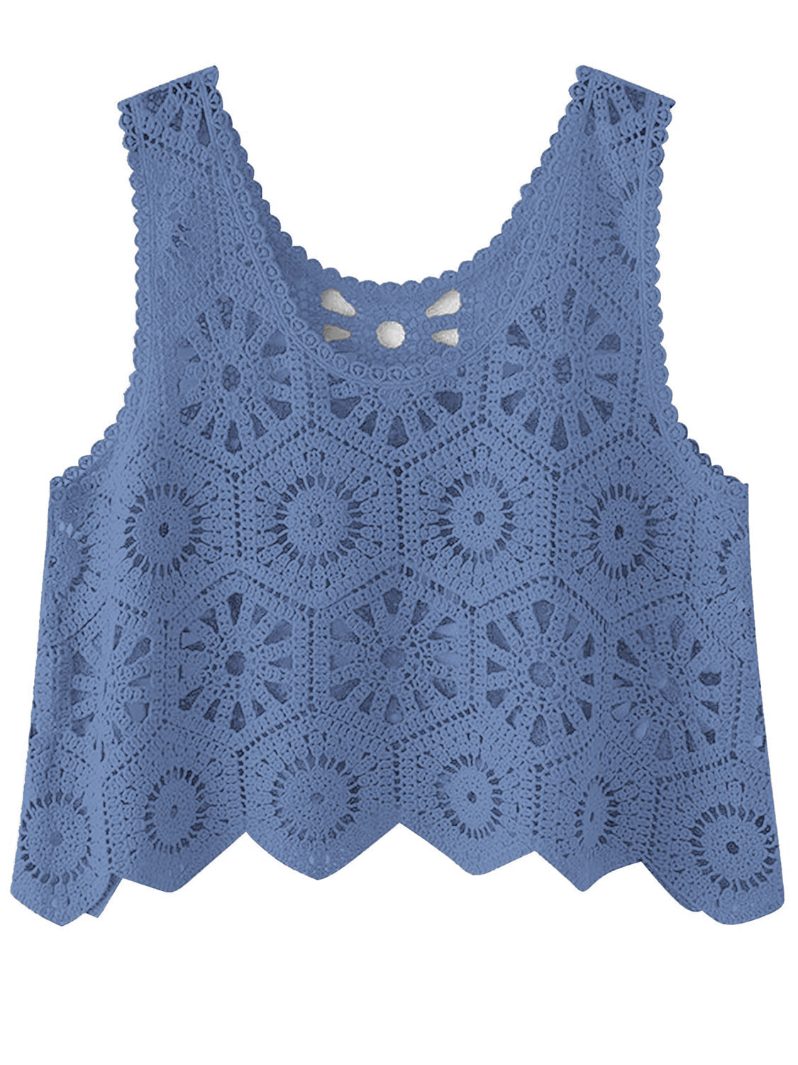 Openwork Round Neck Knit Vest - Dusty Blue / One Size