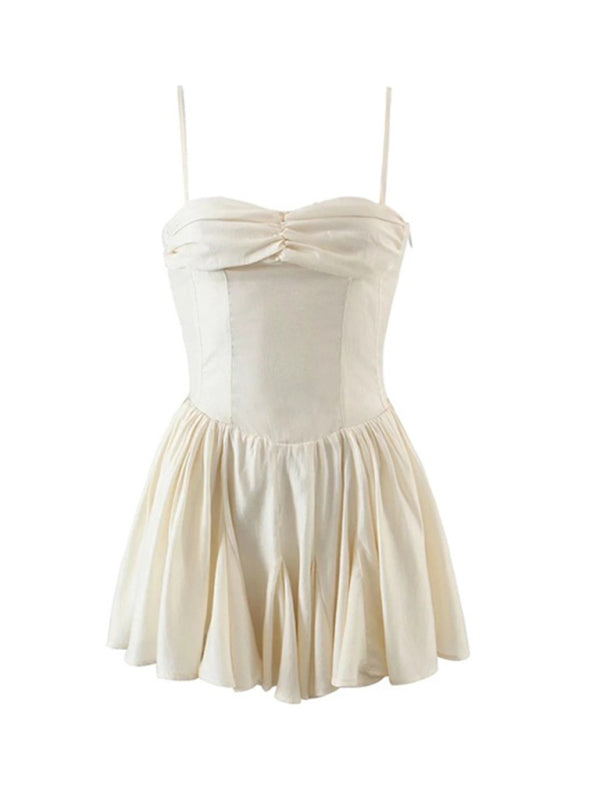 Pleated chest pleated strapless dress - Cream / S