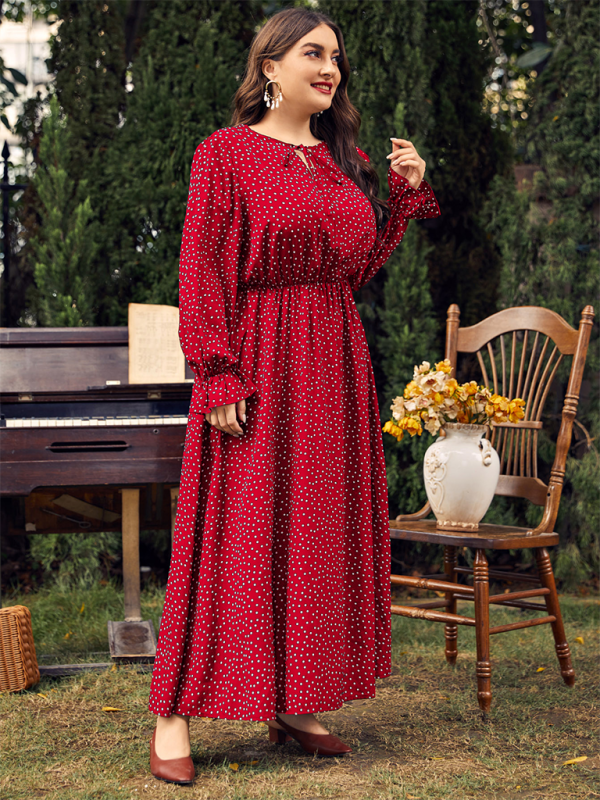 Plus size women’s polka-dot loose long-sleeved dress