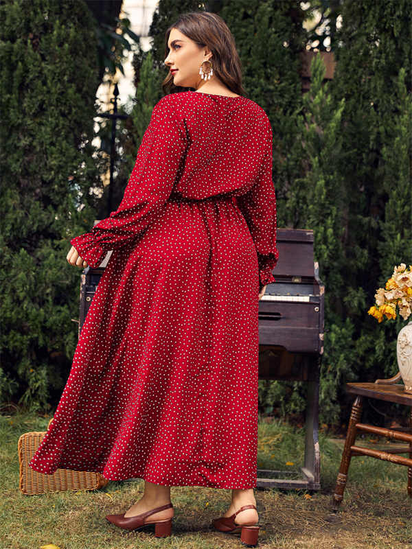 Plus size women’s polka-dot loose long-sleeved dress