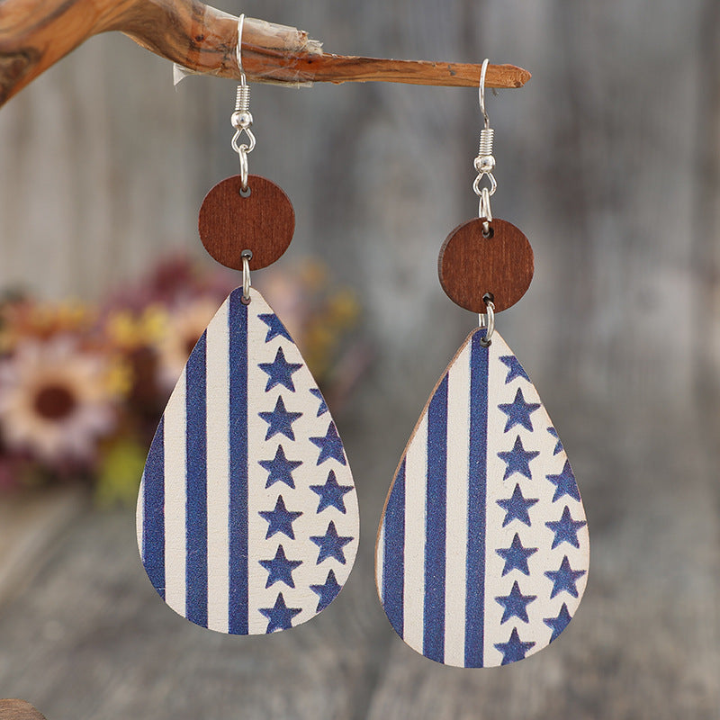 Printed PU Leather Dangle Earrings - Dusty Blue / One Size