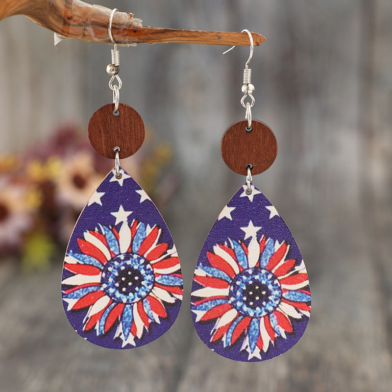 Printed PU Leather Dangle Earrings - Violet / One Size