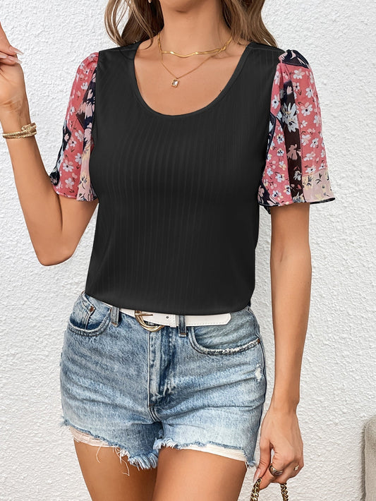 Printed Puff Sleeve Round Neck Tee Print on any thing USA/STOD clothes