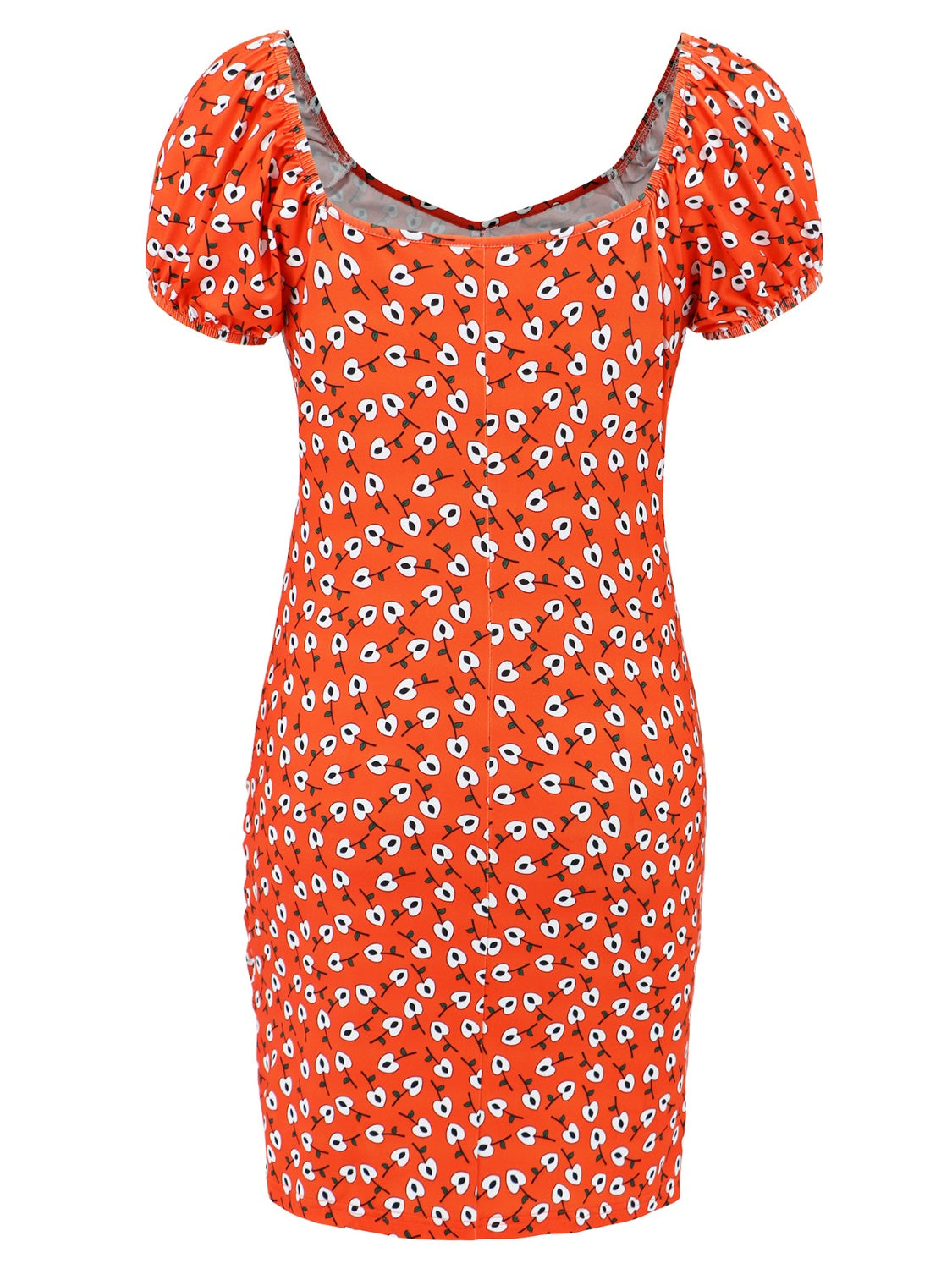 Printed V-Neck Short Sleeve Mini Dress - Orange / S