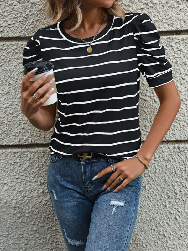 Puff Sleeve Striped T-Shirt