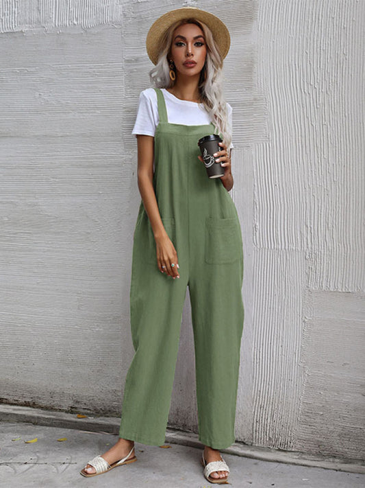 Pure color sleeveless suspenders overall - Pale green / S