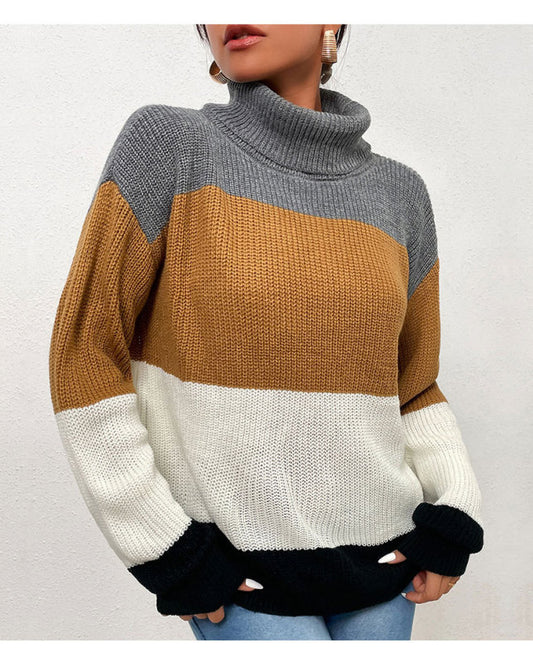 Middle Eastern Women's Pullover Loose Contrast Turtleneck Sweater