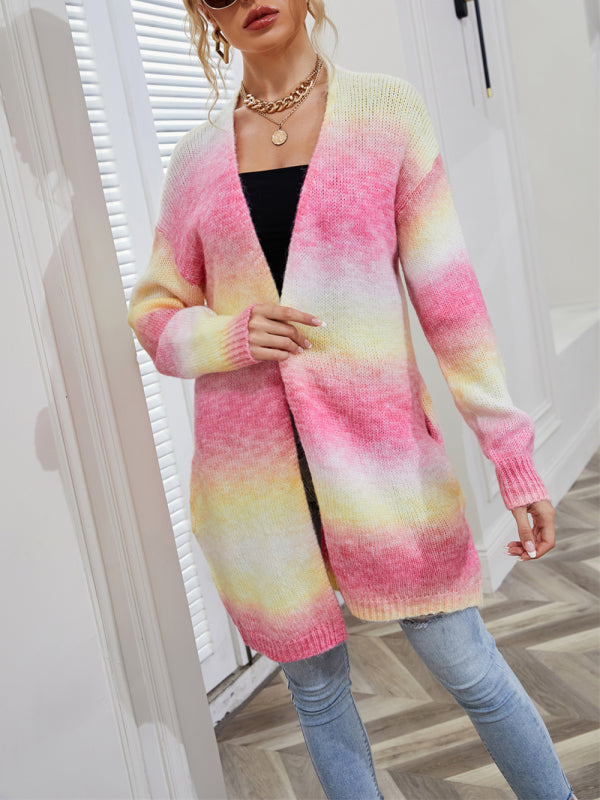 Rainbow Tie-Dye Mid-Length Oversized Cardigan