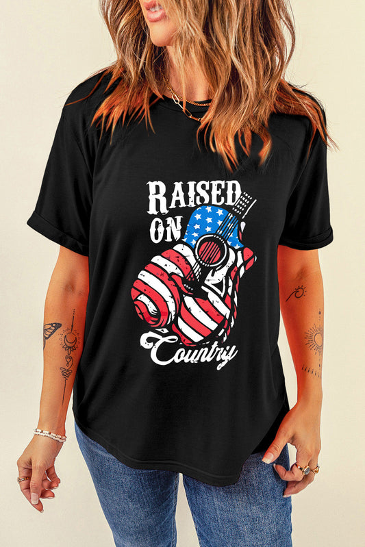 RAISED ON COUNTRY Round Neck T-Shirt - Black / S