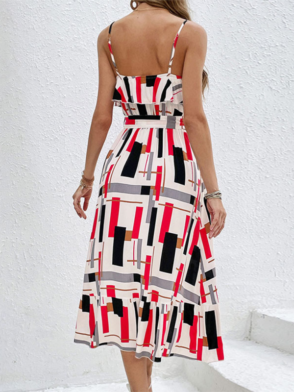 Resort style striped print lace-up dress