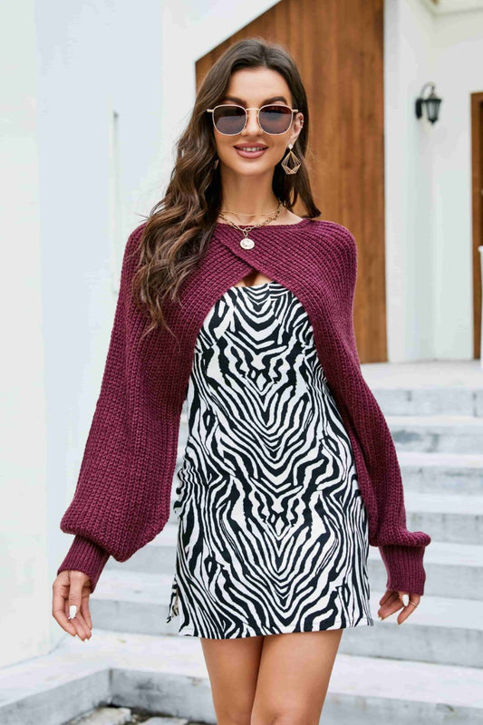 Rib-Knit Cropped Poncho Print on any thing USA/STOD clothes