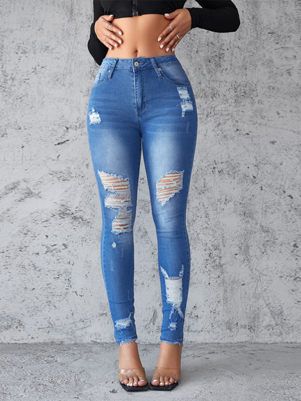 Ripped slim fit hip lift skinny jeans