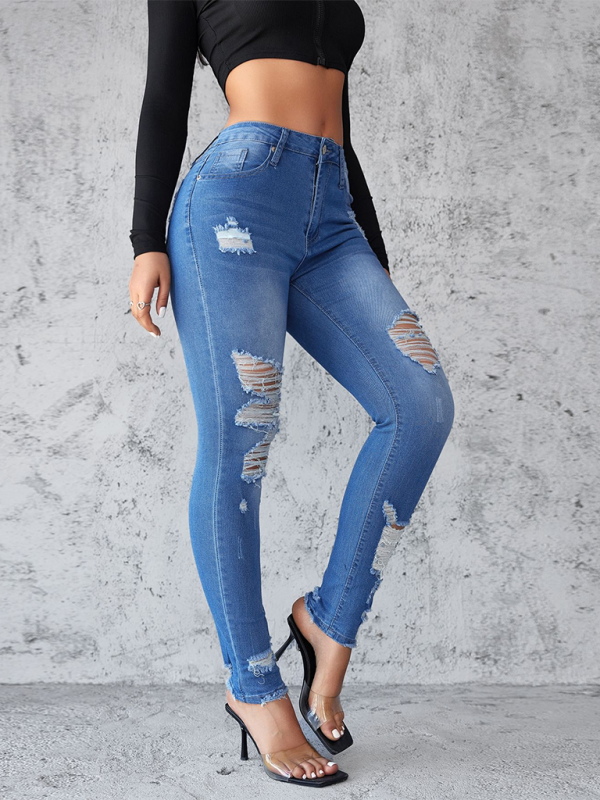 Ripped slim fit hip lift skinny jeans