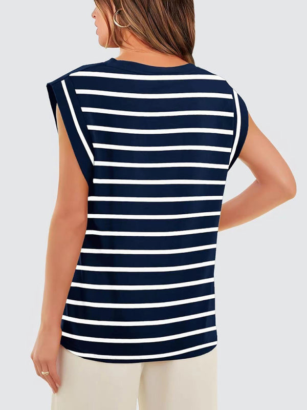 Round neck loose short sleeve T-shirt striped top